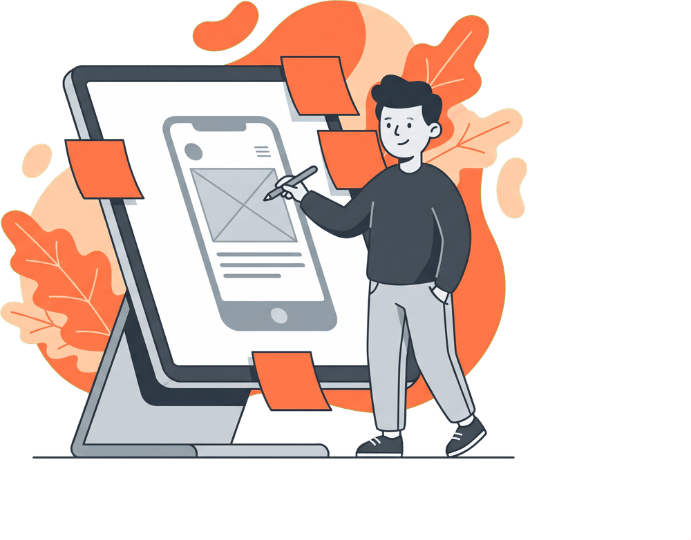 A designer sketching an app wireframe on a tablet