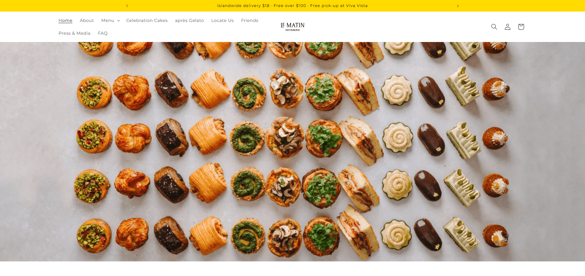Landing page of a patisserie showing pastries